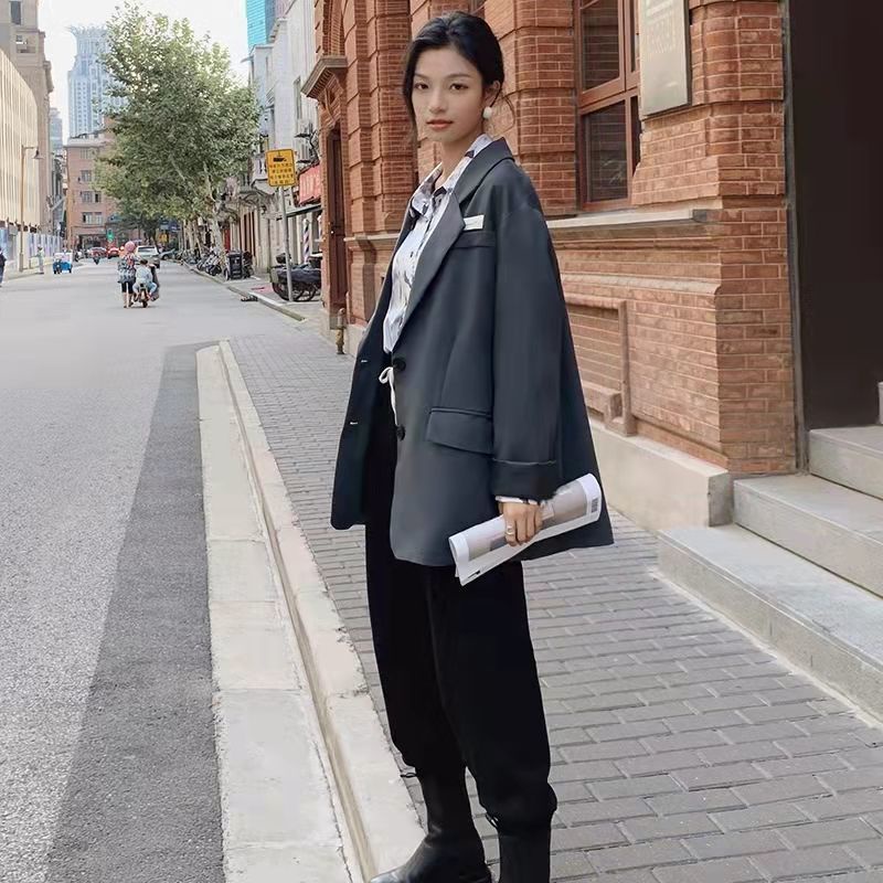 Áo Khoác Blazer Dáng Rộng Phong Cách Hàn Quốc Thời Trang Xuân Thu 2023 Kiểu Mới Cho Nữ