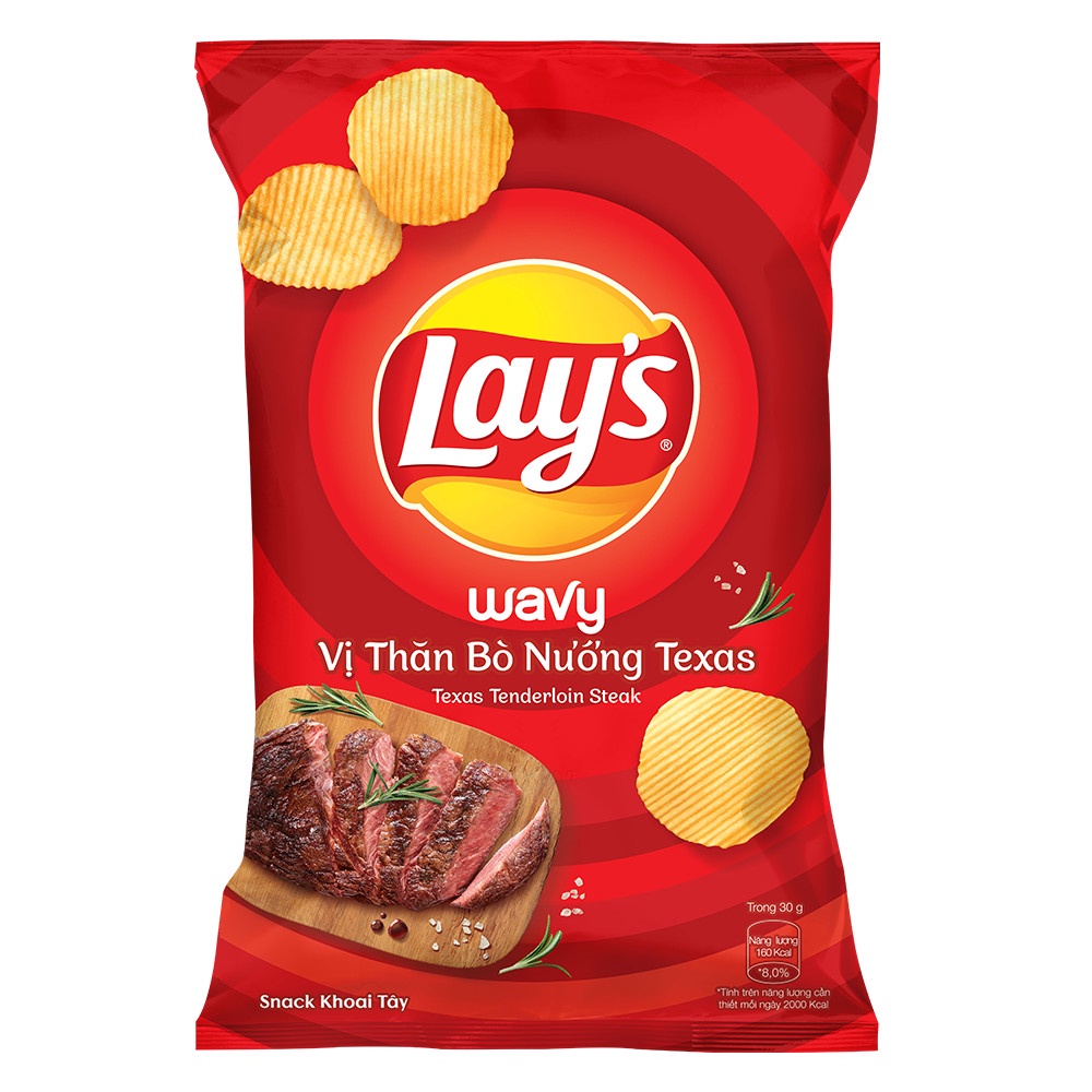 [GROPEP151-30k đơn 150k] Snack Khoai Tây Lay's Wavy vị Thăn Bò Nướng Texas gói 95g