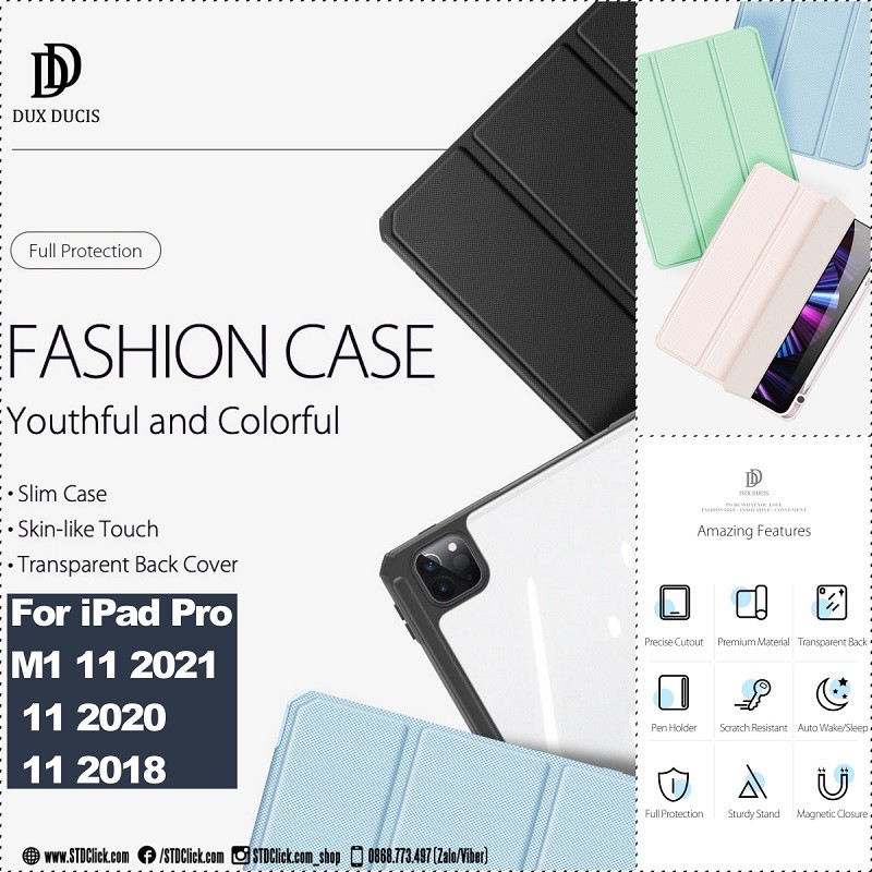 BAO DA IPAD PRO M1 11 2021 - 11 2020 - 11 2018 DUX DUCIS TOBY CHÍNH HÃNG SIÊU MỎNG CÓ KHE GIỮ BÚT - NEW 100%