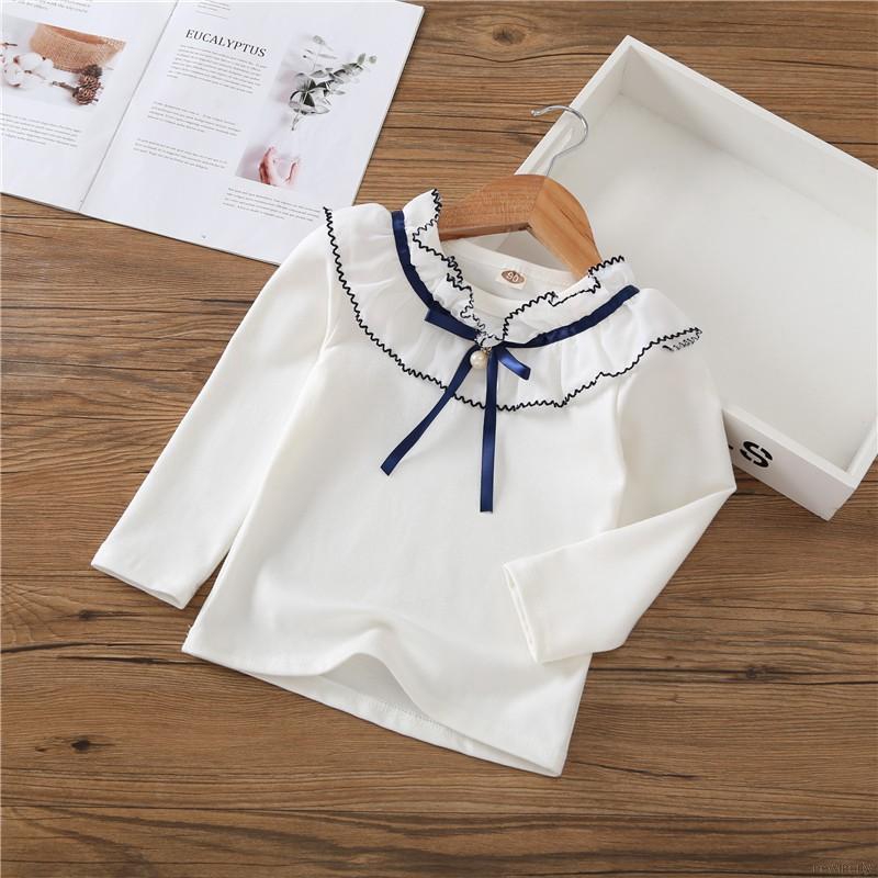 Áo cotton dài tay thắt nơ xinh xắn cho bé gái