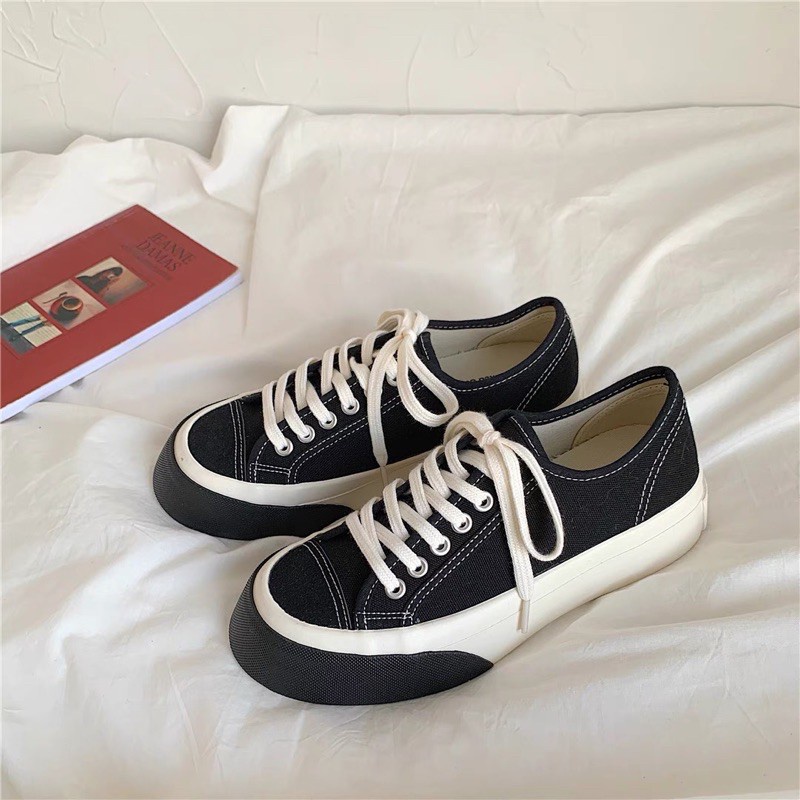 Giày nữ đế bằng bánh mì basic độn đế 4cm vải canvas bata mới hot phong cách retro ulzzang đẹp cá tính, Sneaker nữ 2021