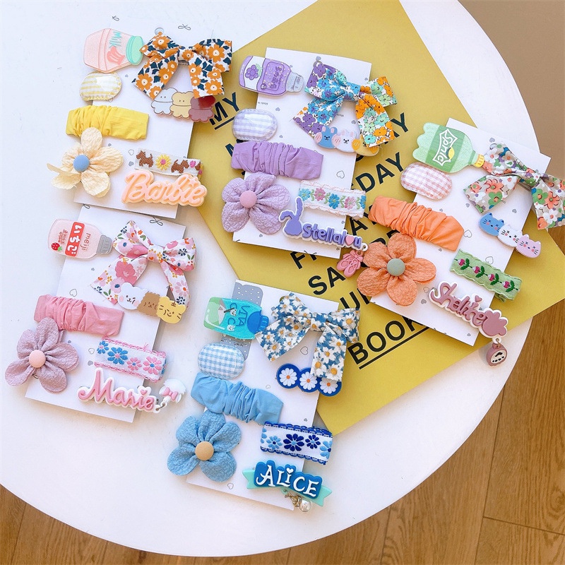 Bộ 8 kẹp tóc hình nơ thêu hoa xinh xắn cho bé gái