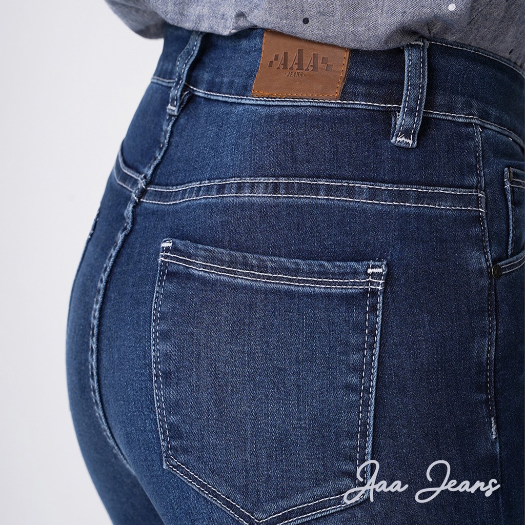Quần Jean Nữ Xắn Gấu Skinny Aaa Jeans Lưng Cao Ocean Blue