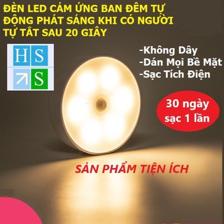 Đèn LED CẢM ỨNG chuyển động thông minh tự động bật tắt đèn ngủ cảm biến nhạy sử dụng pin sạc USB dùng dán tường đa năng