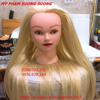 Đầu manocanh học cắt tóc mày vàng sáng chụp bằng điện thoại - Vàng Trắng Hồng Xanh Giao màu Ngẫu Nhiên