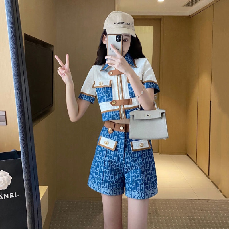 Set Áo Thun Ngắn Tay + Quần Short Denim Thời Trang Mùa Hè