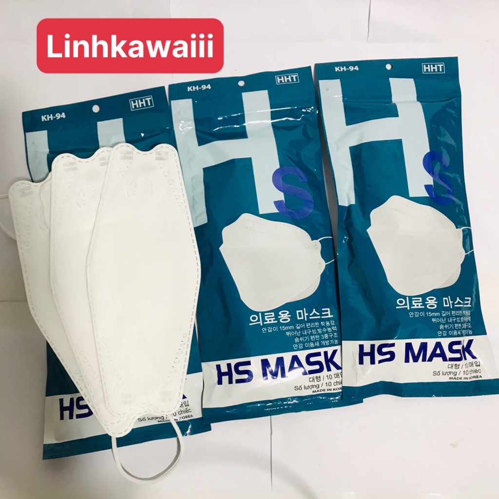 Set 10 Chiếc Khẩu Trang 4D KF94 HS MASK - 4 Lớp Kháng Khuẩn Công Nghệ Hàn Quốc - Chống Thâm Nước Mưa