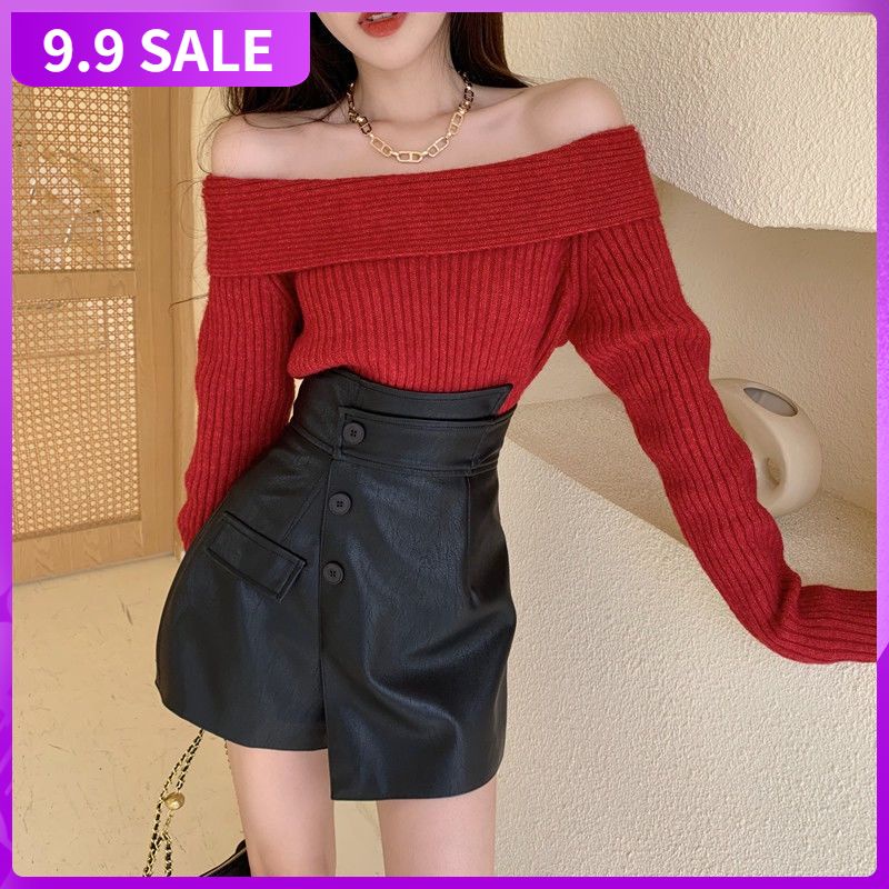 Áo sweater trễ vai tay dài phong cách retro thời trang mùa thu 2021 cho nữ