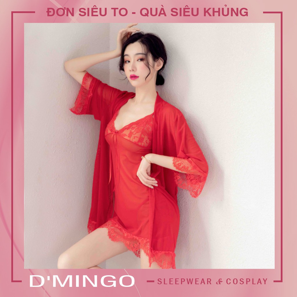 Váy ngủ sexy - Đầm ngủ sexy ren voan mỏng có kèm áo choàng thắt dây ( tặng quần lót sexy đi kèm)  - VN02