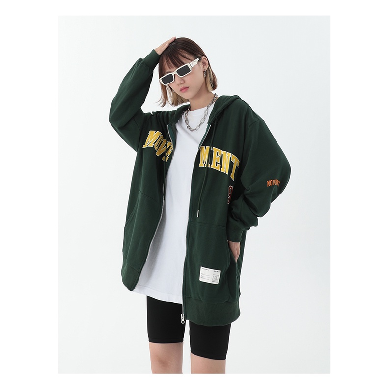 Áo Khoác Hoodie Zip Move Ment Form Rộng Unisex 2 Màu Be - Xanh SIÊU HOT