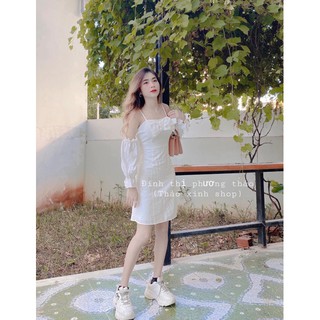 ❤️ Đầm Trắng Rớt Vai Nơ Ngực