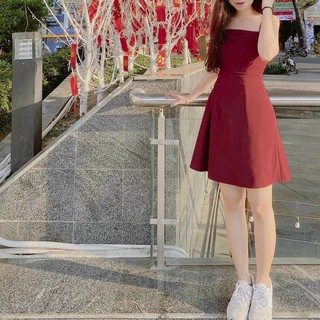ĐẦM ĐỎ HAI DÂY PLI EO (KÈM HÌNH THẬT)