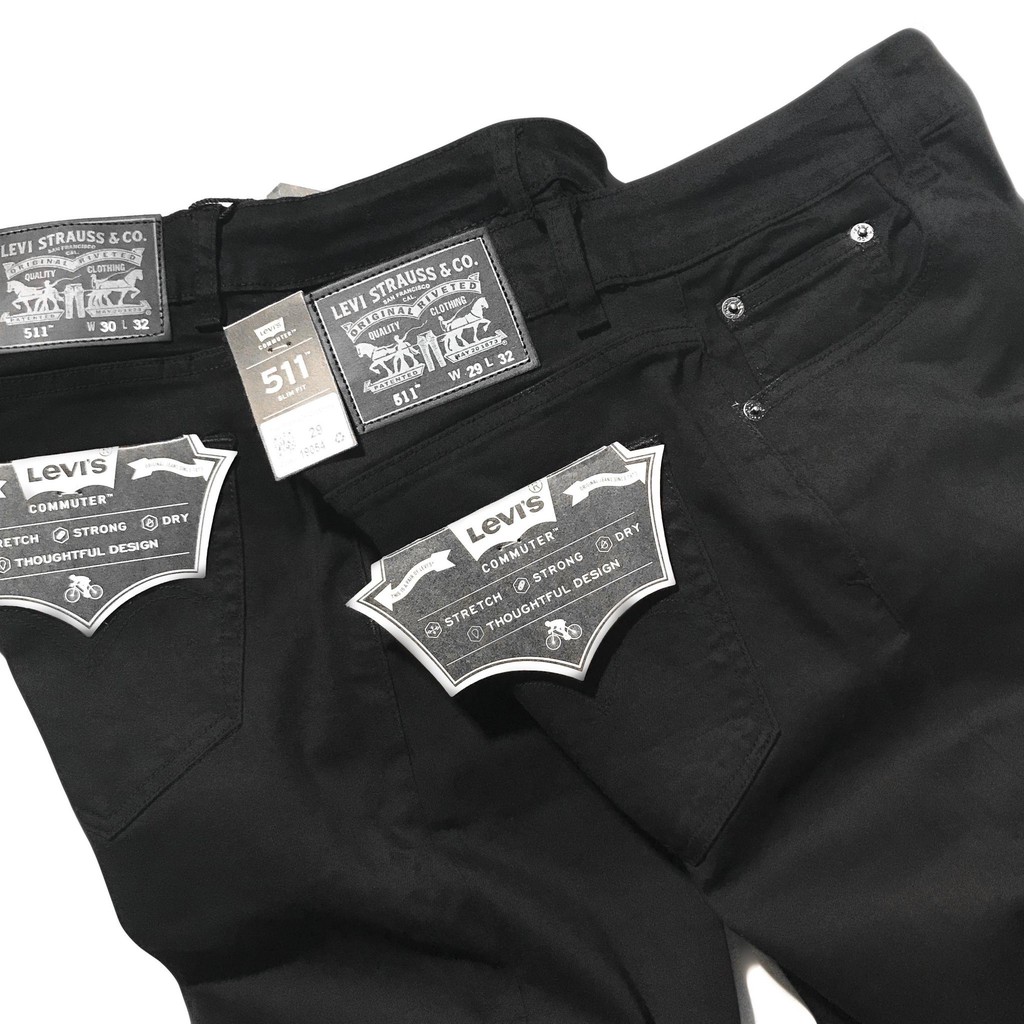 Quần Jean Nam Le Vi Đen Trơn Slim Fit Ống Đứng Co Dãn Vnxk | BigBuy360 - bigbuy360.vn