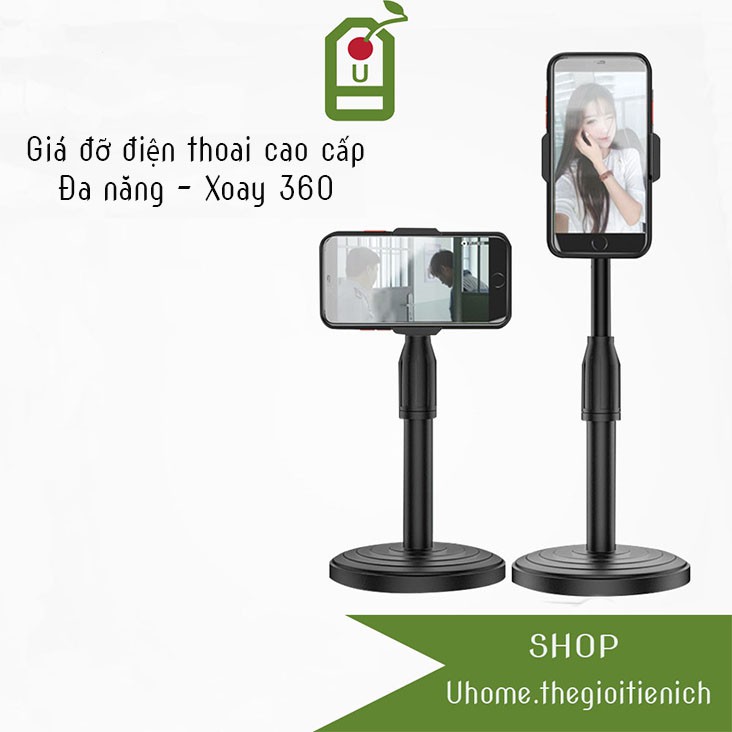 Giá đỡ điện thoại cao cấp, kẹp chống lưng xoay 360, đế chân tròn, chân vuông để bàn, thay đổi nhiều góc xoay
