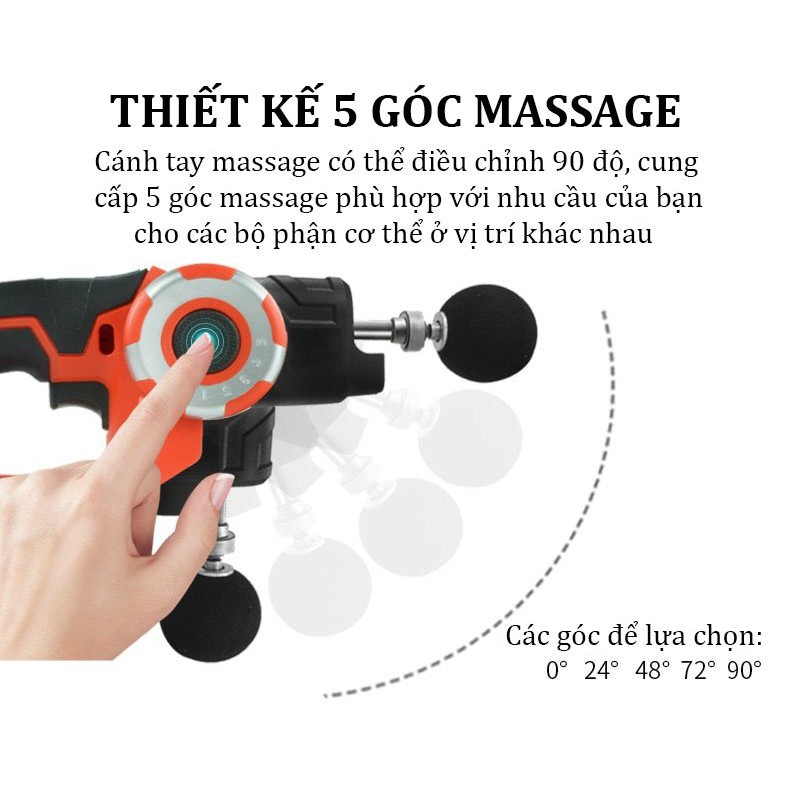 Máy massage gun cầm tay, Máy massa cầm tay BOOSTER LITE. masage gun 3 đầu 9 tốc độ, Cánh tay điều chỉnh góc 90°
