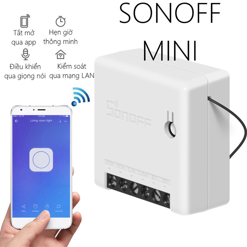 Công tắc WiFi Sonoff Mini DIY siêu nhỏ gắn ổ điện âm tường điều khiển đảo chiều đèn cầu thang hỗ trợ Alexa, Google Home