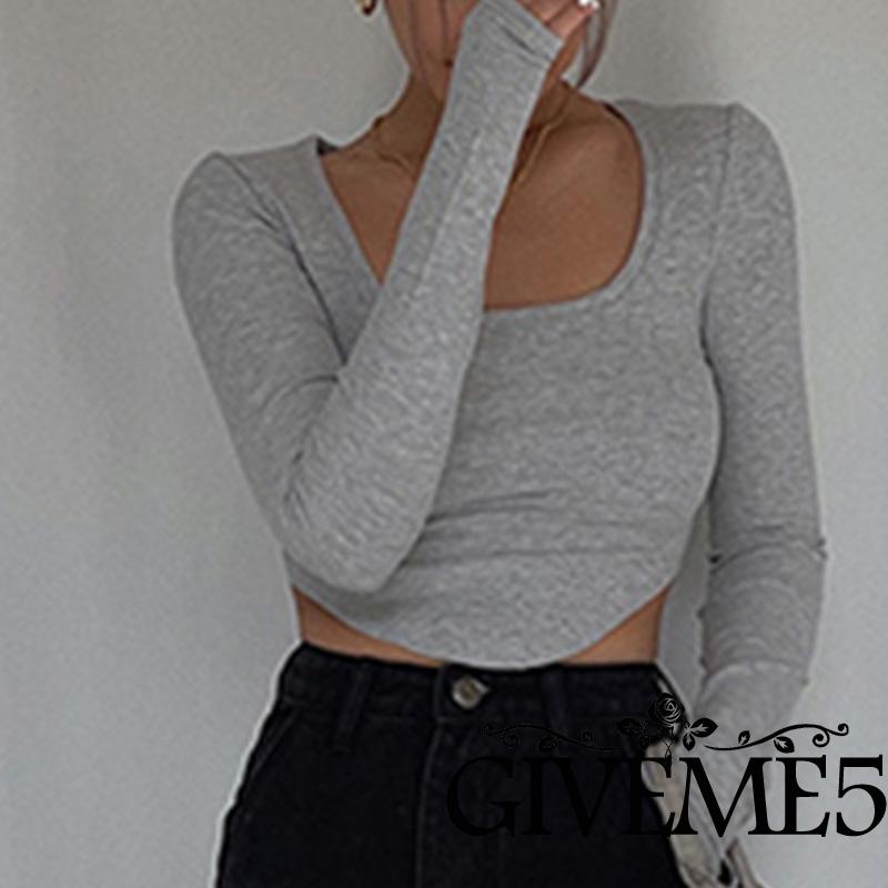 Áo dệt kim cổ vuông màu sắc thời trang cho nữ