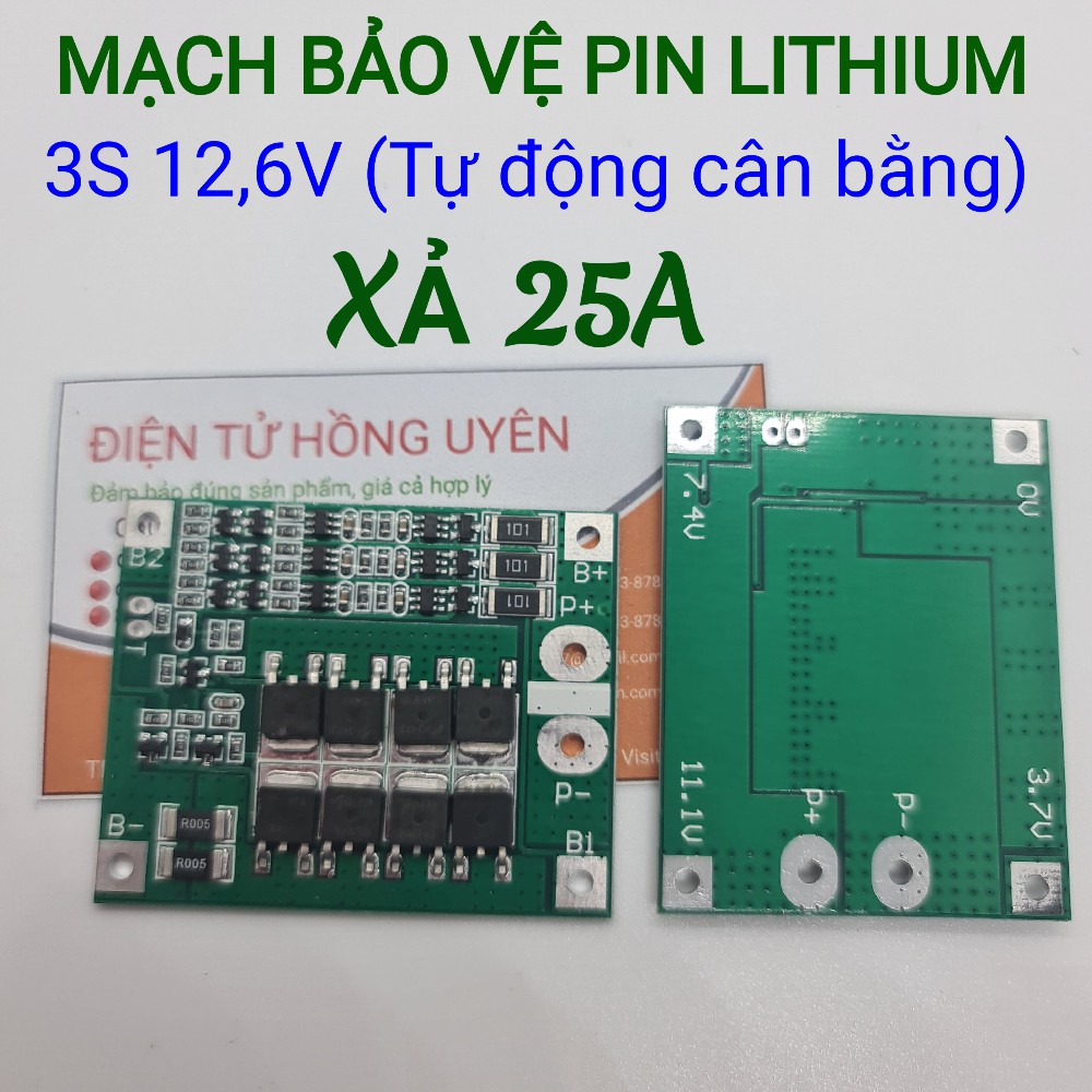 Mạch 3S 25A. Mạch bảo vệ sạc xả Cân bằng khối pin 3S 12,6V Dòng xả liên tục 25A