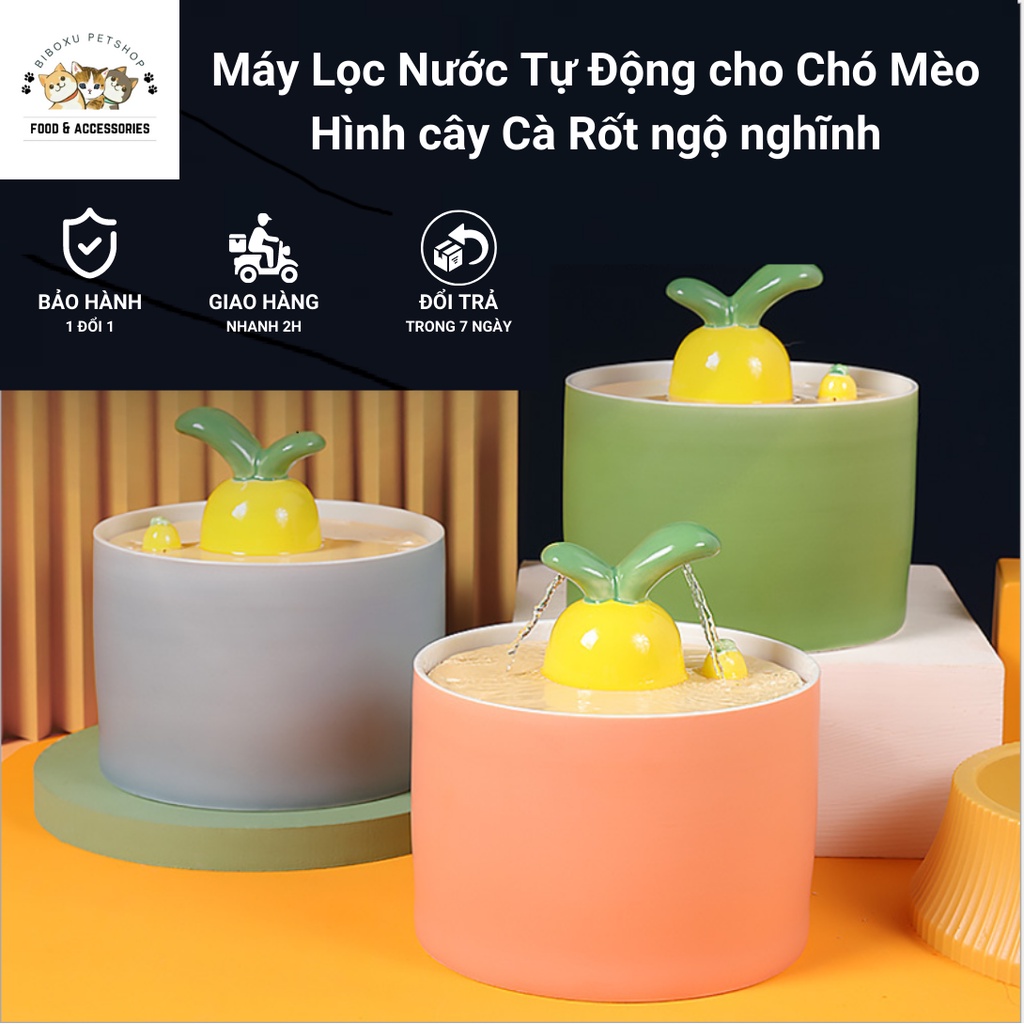 Máy Lọc Nước Tự Động - Máy Uống Nước Bằng Sứ Cao Cấp Cho Chó Mèo Kèm Lõi Lọc Than Hoạt Tính Hình cây Cà Rốt