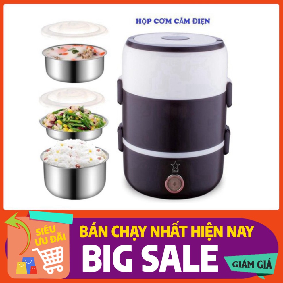 [FREE SHIP] Hộp Cơm Giữ Nhiệt 3 Tầng Hâm Nóng Thức Ăn Cắm Điện Bằng Inox Star Hot Lunch Box