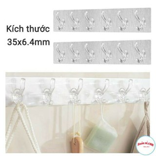 Thanh treo đồ dán tường 6 móc trong suốt siêu dính, bộ 6 móc dán tường trong suốt liền mạch