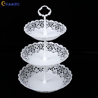 Durable 1pc Table Kitchen Display Decor 25.5*40cm White PP 3-layer Fruit Dessert Detachable Hollow Tray Storage rack
