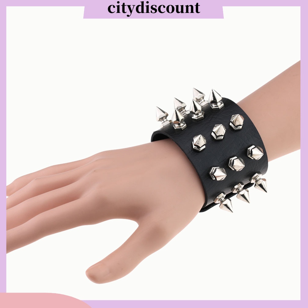 Vòng tay giả da bản rộng đính đinh tán phong cách Punk thời trang cho nam và nữ