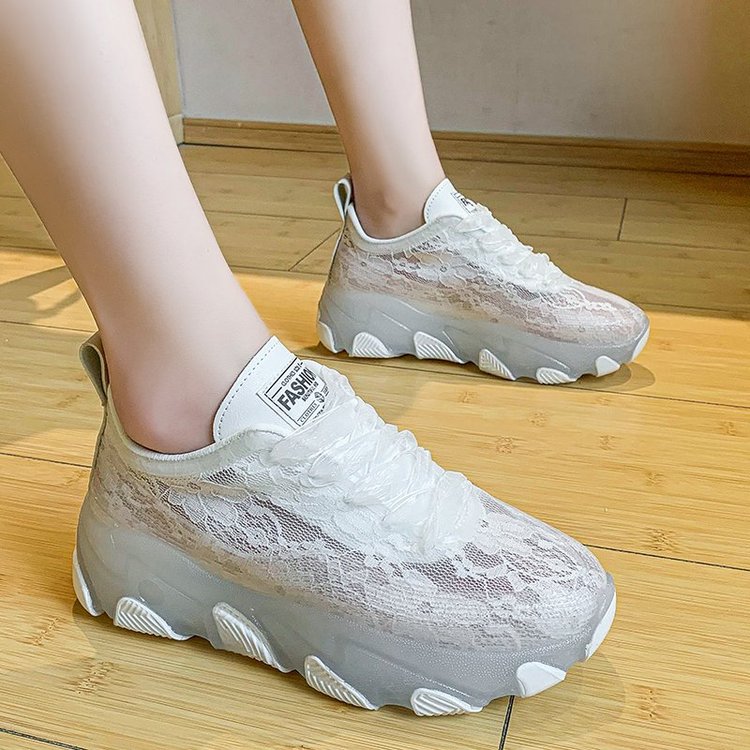 Korean version Fashion Women Thick bottom Sneakers Lace Breathble Casual Running Shoes
