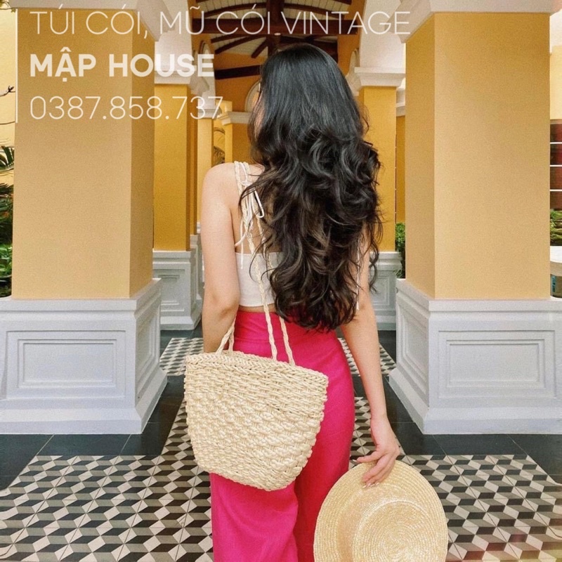 Túi cói đeo vai đi biển - đan kiểu sole - phong cách Vintage thanh lịch