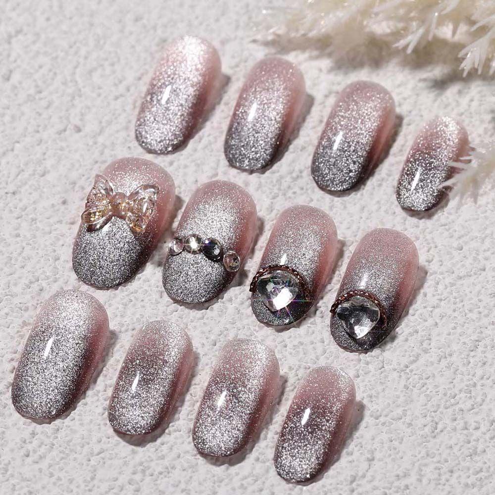 OCEANMAP Bộ Móng Tay Giả Đính Nơ Lấp Lánh Thời Trang Cho Nữ