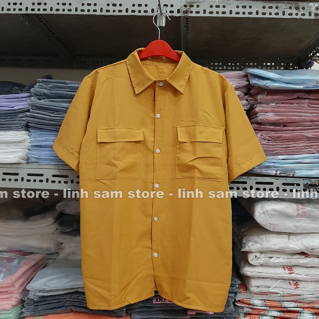 Áo sơ mi nữ cổ bẻ tay ngắn - lỡ phong cách ulzzang form freesize dáng rộng unisex mặc cặp, nhóm, couple TRƠN HAI TÚI