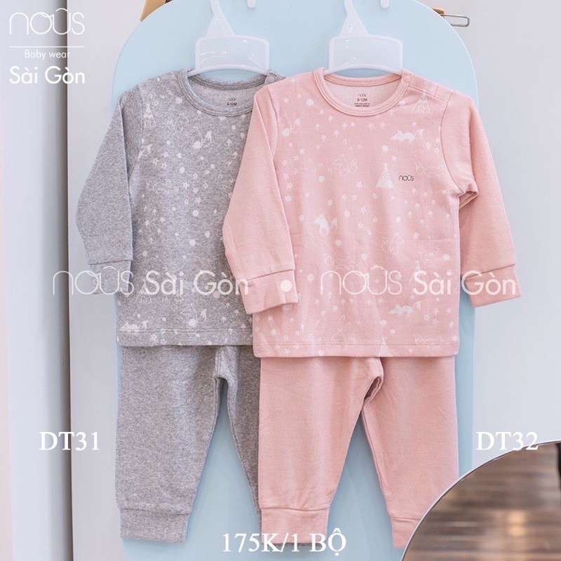 Đồ bộ dài tay bé trai bé gái Nous cài vai size cho bé từ 9-24 tháng - Lạc Lạc Kids