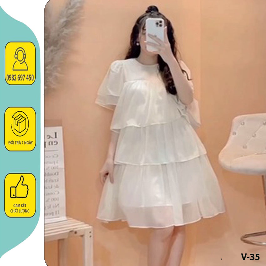 VÁY BẦU DÁNG TIỂU THƯ CÔNG CHÚA - ĐẦM BẦU THIẾT KẾ NHIỀU TẦNG, CHẤT VOAN HAI LỚP THOÁNG MÁT. SIZE 40-70KG. V-35