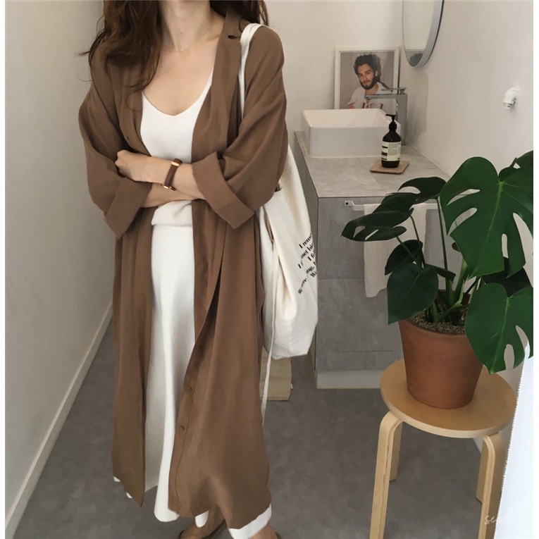 Ve áo Hàn Quốc Dài tay Áo khoác dài thẳng mỏng | BigBuy360 - bigbuy360.vn