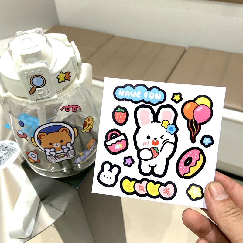 Combo 3 hình dán sticker cute chống thấm nước gấu béo dễ thương dán mũ bảo hiểm xe laptop vali sổ bình nước