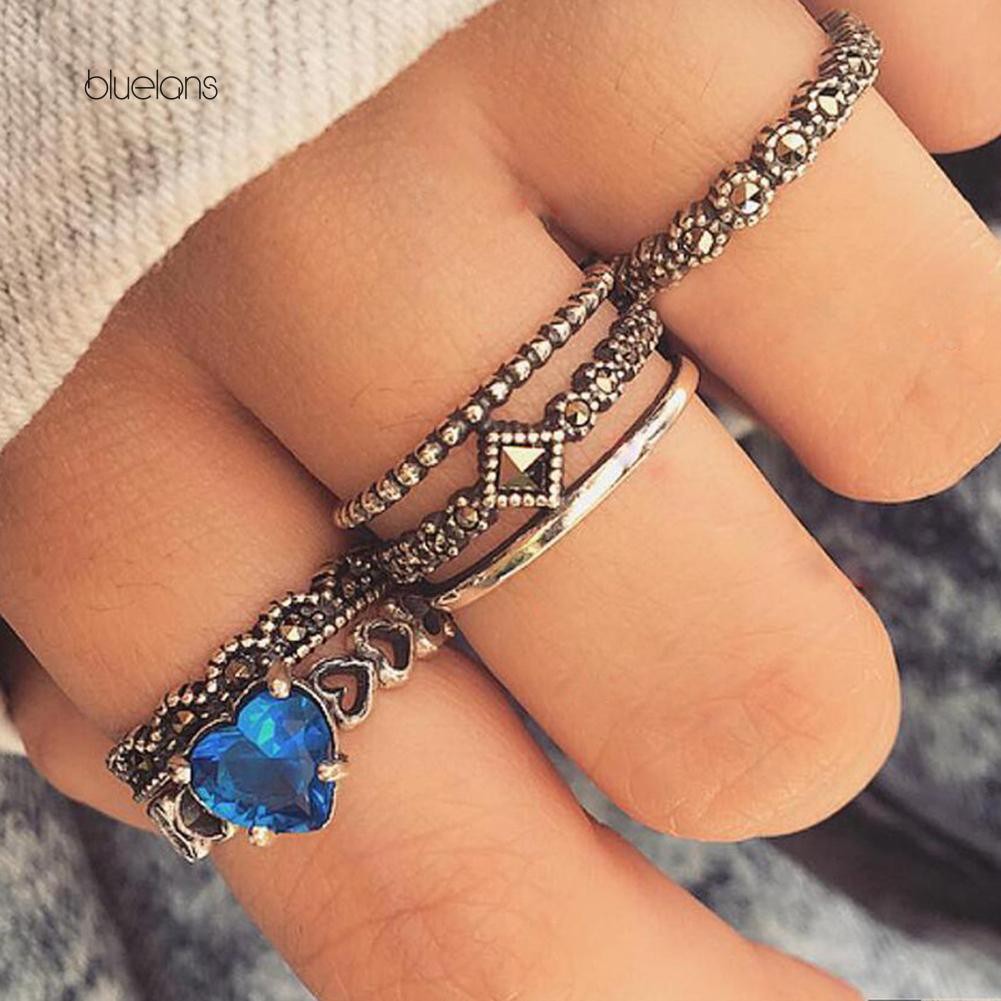 Set 6 Nhẫn Đeo Đốt Ngón Tay Nhiều Kiểu Phối Đá Nhân Tạo Đẹp Mắt Cho Nữ