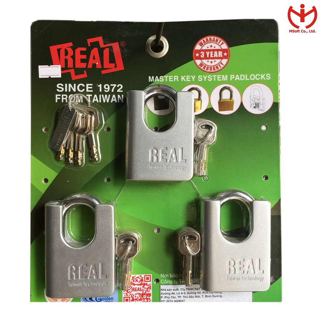 [Hỏa tốc HCM] Bộ 3 ổ khóa chống cắt REAL AC 65 thân kẽm rộng 65mm 4 chìa chủ Master Key - MSOFT