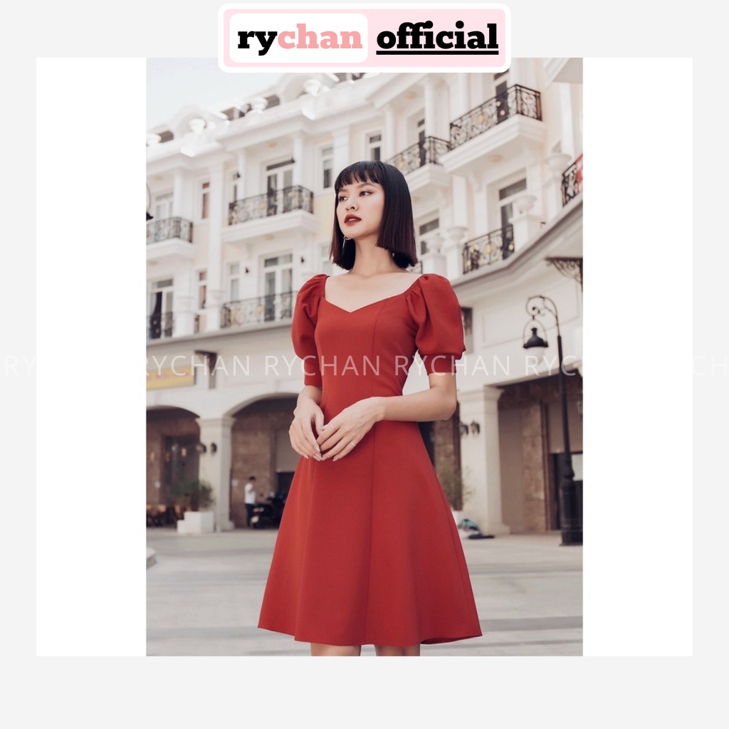 Đầm Xòe Cổ V Tay Phồng Vai Nhún Bẹt Vai [Ảnh Thật Cuối] - DX0037