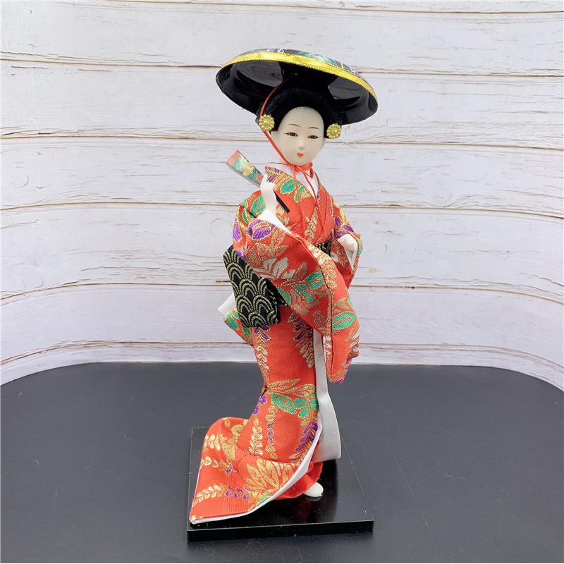 Búp Bê Geisha Mặc Kimono Bằng Lụa Kiểu Nhật Bản Dễ Thương Dùng Trang Trí