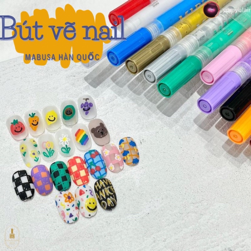 Mabusa - Bút vẽ nail Hàn Quốc, bút đa năng set 12 màu