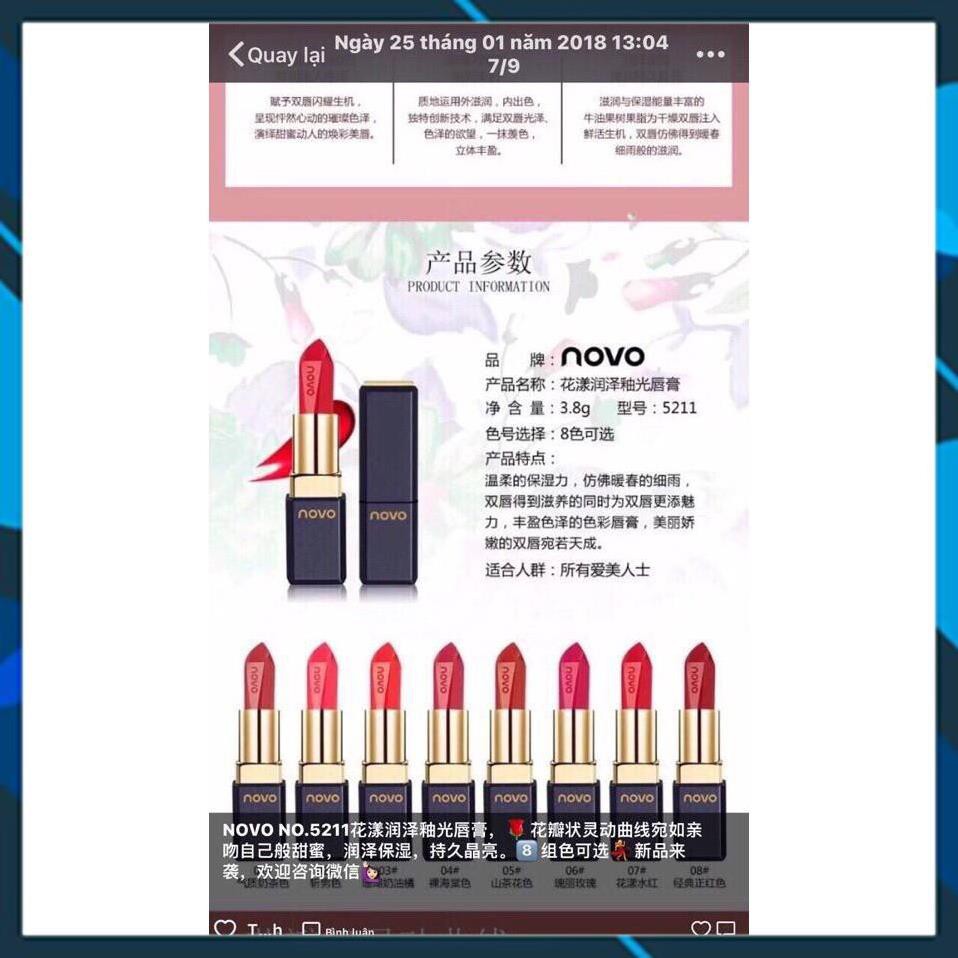 FREESHIP- Son Thỏi Novo Flower Silky Touch Lasting Color