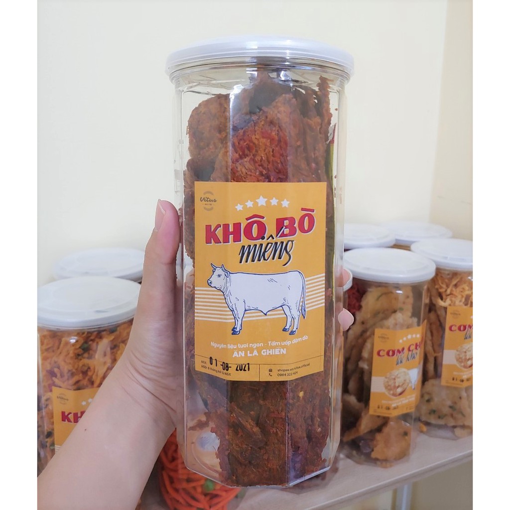 Khô bò miếng hồng ngự hũ PET 300gr đồ ăn vặt VITUS | BigBuy360 - bigbuy360.vn