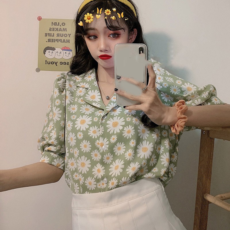 Áo Sơ Mi Ngắn Tay Dáng Rộng In Hoa Cúc Xinh Xắn Cho Nữ | BigBuy360 - bigbuy360.vn