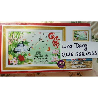 Tranh đính đá đồng hố cha mẹ 75x50cm chưa đính df070