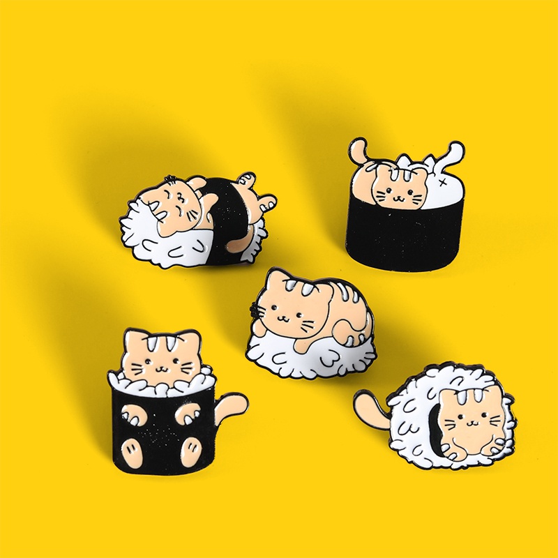 Ghim Cài Áo Tráng Men Hình Mèo Hoạt Hình Dễ Thương 5 Kiểu Dáng Làm Quà Tặng