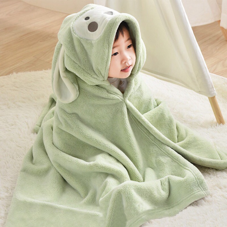 Áo choàng tắm cho bé có mũ vải bông san hô - Khăn tắm, khăn choàng nhiều mẫu dễ thương