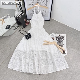 Đầm maxi cổ yếm hoa nổ hở lưng (hàng cao cấp)