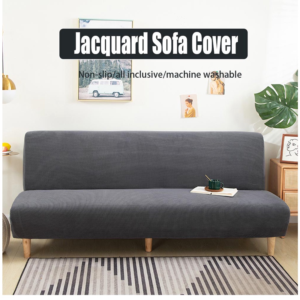 Vỏ Bọc Đệm Ghế Sofa Tích Hợp Hai Kích Thước Bằng Vải Jacquard Spandex Co Giãn Màu Trơn Không Cánh Tay Có Thể Gập Lại