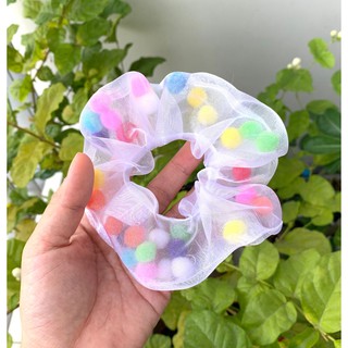 Cột tóc scrunchies mix pompom