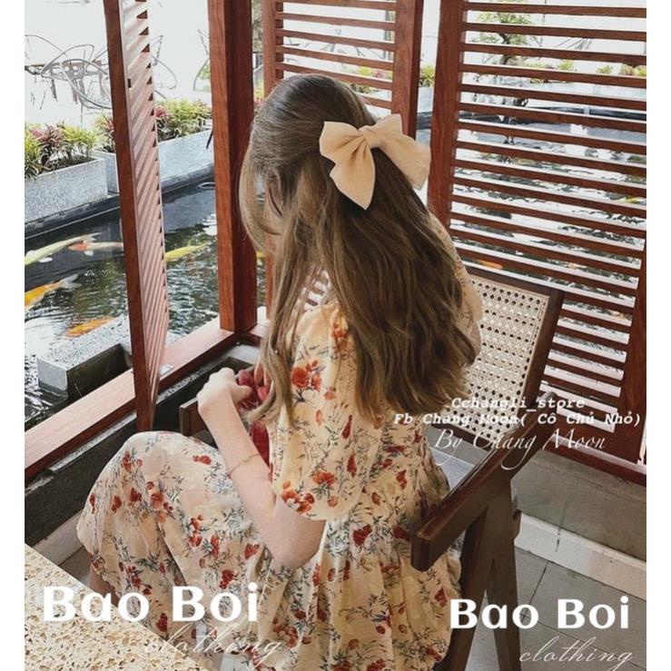 VÁY HOA CAM XẾP LY NGỰC DÁNG XÒE SIÊU ĐẸP LUÔN Ạ